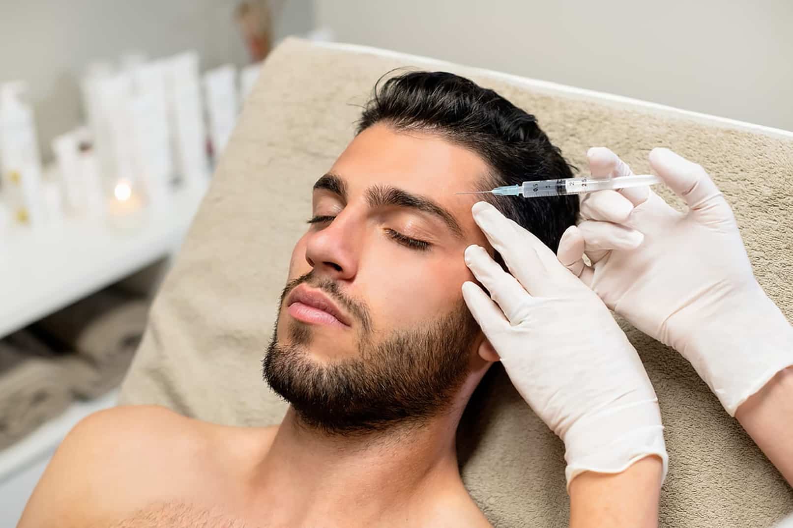 male receiving botox injections at rocklin dermatology in california usa